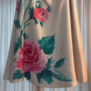 Vintage-Style Casual Corner, Floral, Hand-Painted Look Skirt with sequins